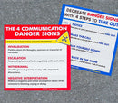 Printed on card stock, this two sided tool is a quick reminder of the Communication Danger Signs and the Time Out skill to recognize and pause unproductive conversations.  Sold in packages of 100